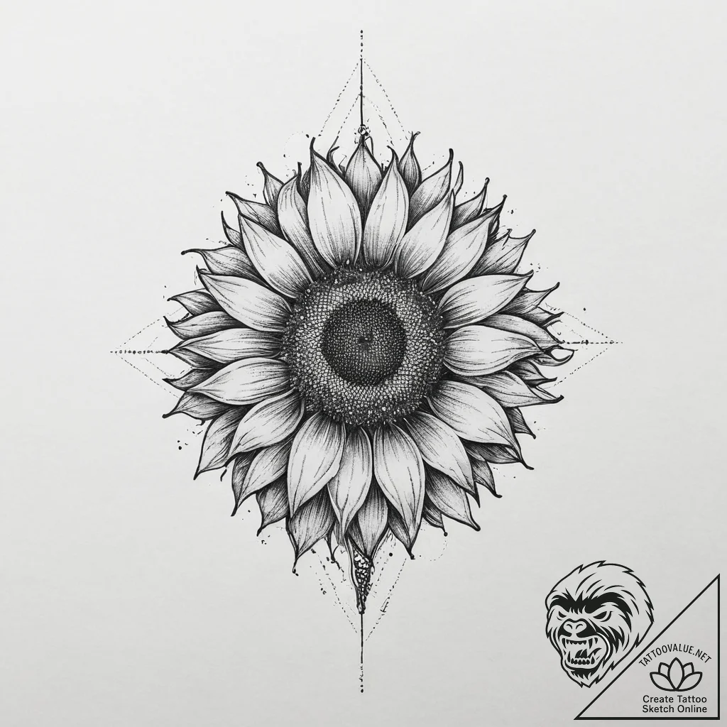 Tattoo sketch sunflower, tattoo line art, min... - tattoo sketch (№1757033104_0, 05.09.2025 00:45) — tattoovalue.net