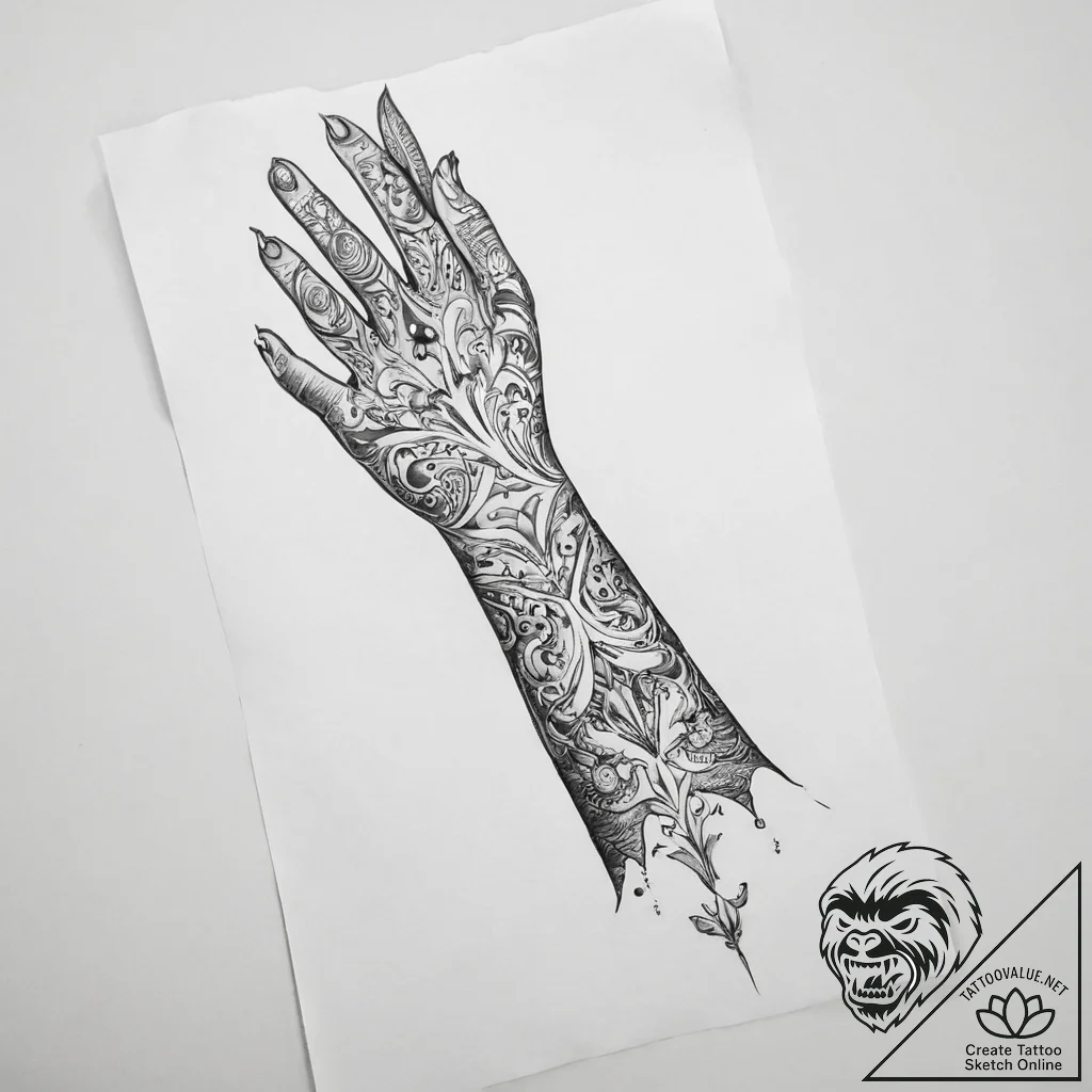 Tattoo sketch hands with a scroll - tattoo sketch (№1757034110_0, 05.09.2025 01:01) — tattoovalue.net