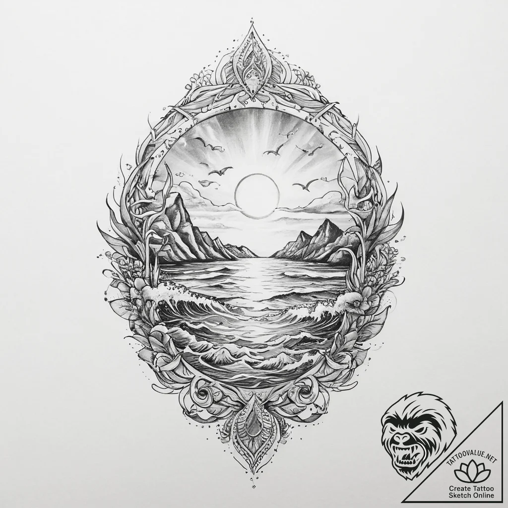 Tattoo sketch ocean - tattoo sketch (№1757035309_0, 05.09.2025 01:21) — tattoovalue.net