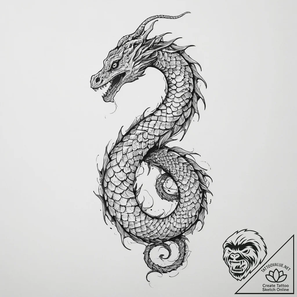 Tattoo sketch sea serpent - tattoo sketch (№1757038943_0, 05.09.2025 02:22) — tattoovalue.net