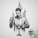 Tattoo sketch bartender flaming drink – tattoo sketch (№1757062264_0, 05.09.2025 08:51) — tattoovalue.net