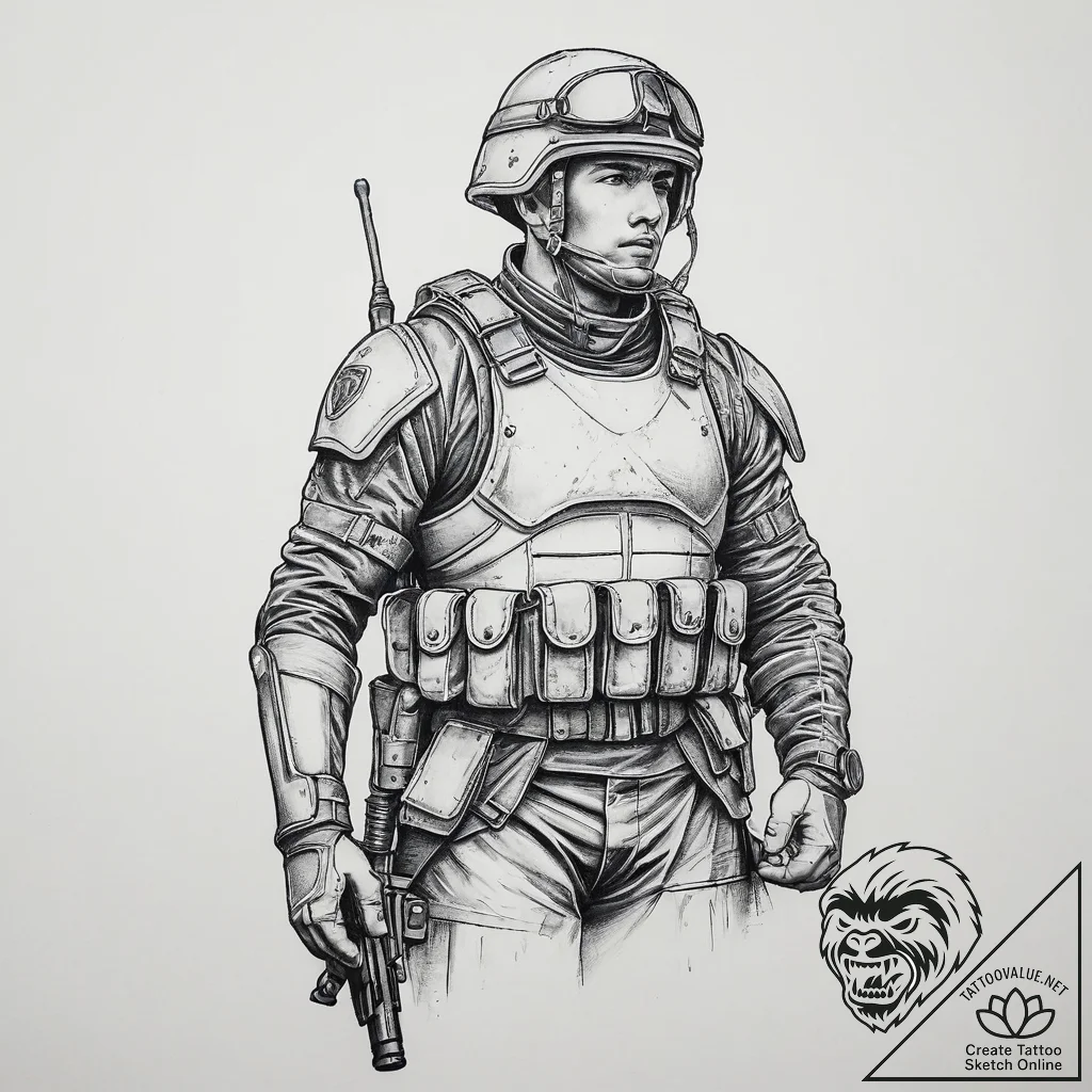 Tattoo sketch soldier with a loner, tattoo sk... - tattoo sketch (№1757063279_0, 05.09.2025 09:07) — tattoovalue.net