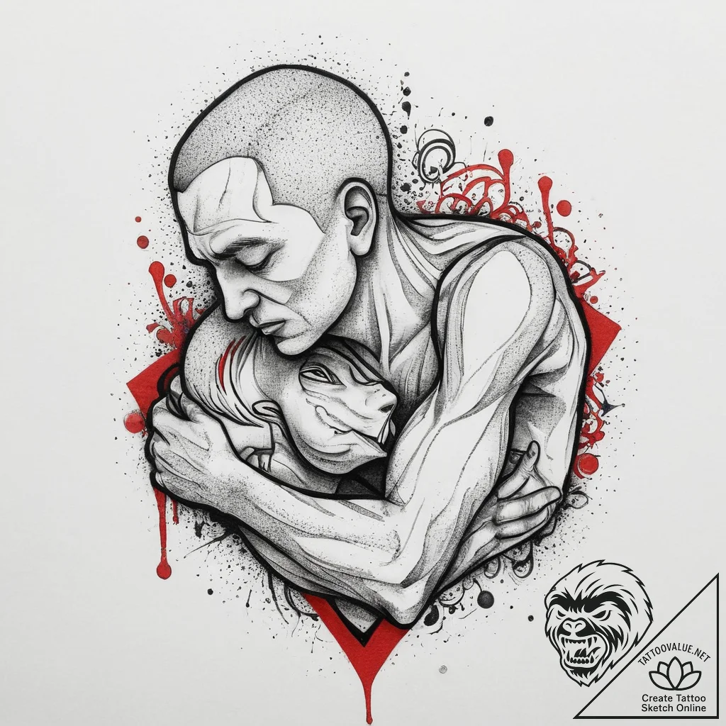 Tattoo sketch a father's embrace, ink illustr... - tattoo sketch (№1757064269_0, 05.09.2025 09:24) — tattoovalue.net