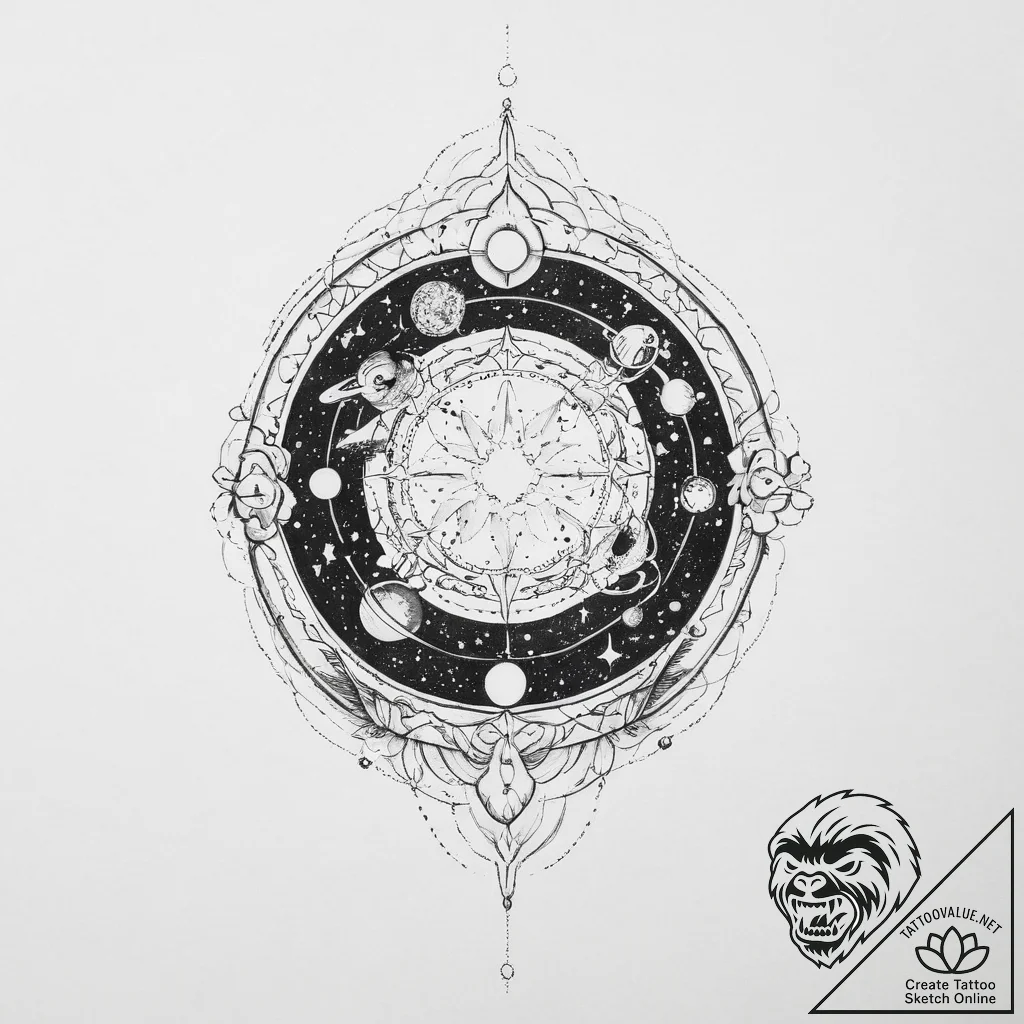 Tattoo sketch cosmic universe - tattoo sketch (№1757064467_0, 05.09.2025 09:27) — tattoovalue.net