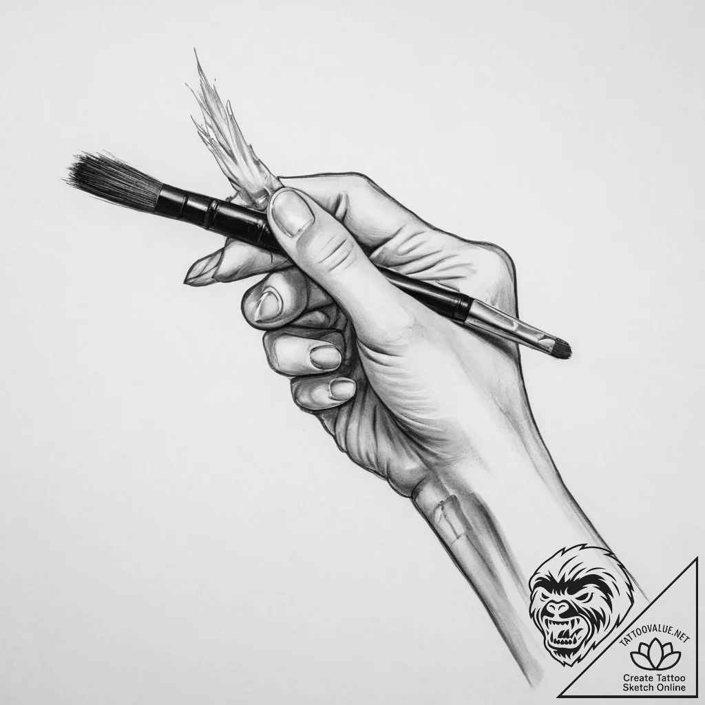 Tattoo sketch hands with a brush - tattoo sketch (№1757064666_0, 05.09.2025 09:31) — tattoovalue.net
