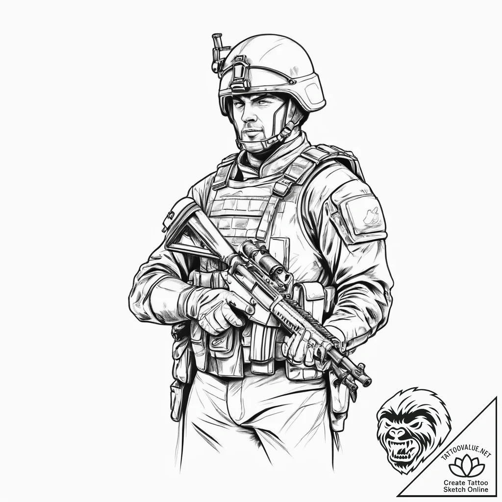 Tattoo sketch soldier with a brush, ink illus... - tattoo sketch (№1757070074_0, 05.09.2025 11:01) — tattoovalue.net