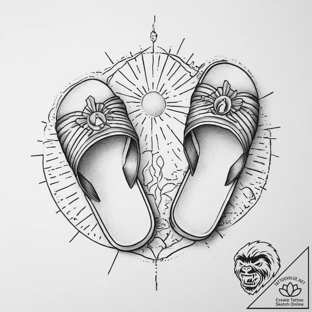 Tattoo sketch sandals with a sun, tattoo line... - tattoo sketch (№1757072470_0, 05.09.2025 11:41) — tattoovalue.net