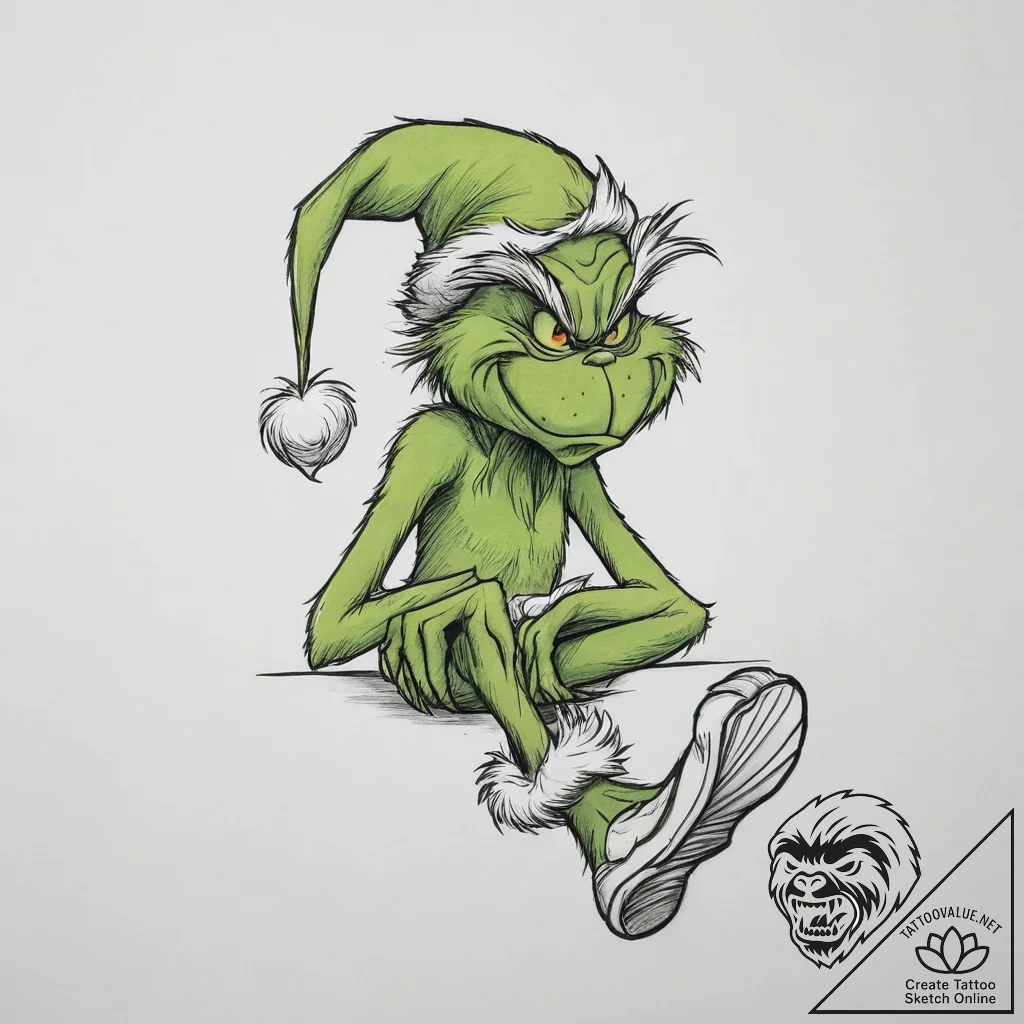 Tattoo sketch the grinch with a foot, ink ill... - tattoo sketch (№1757072867_0, 05.09.2025 11:47) — tattoovalue.net
