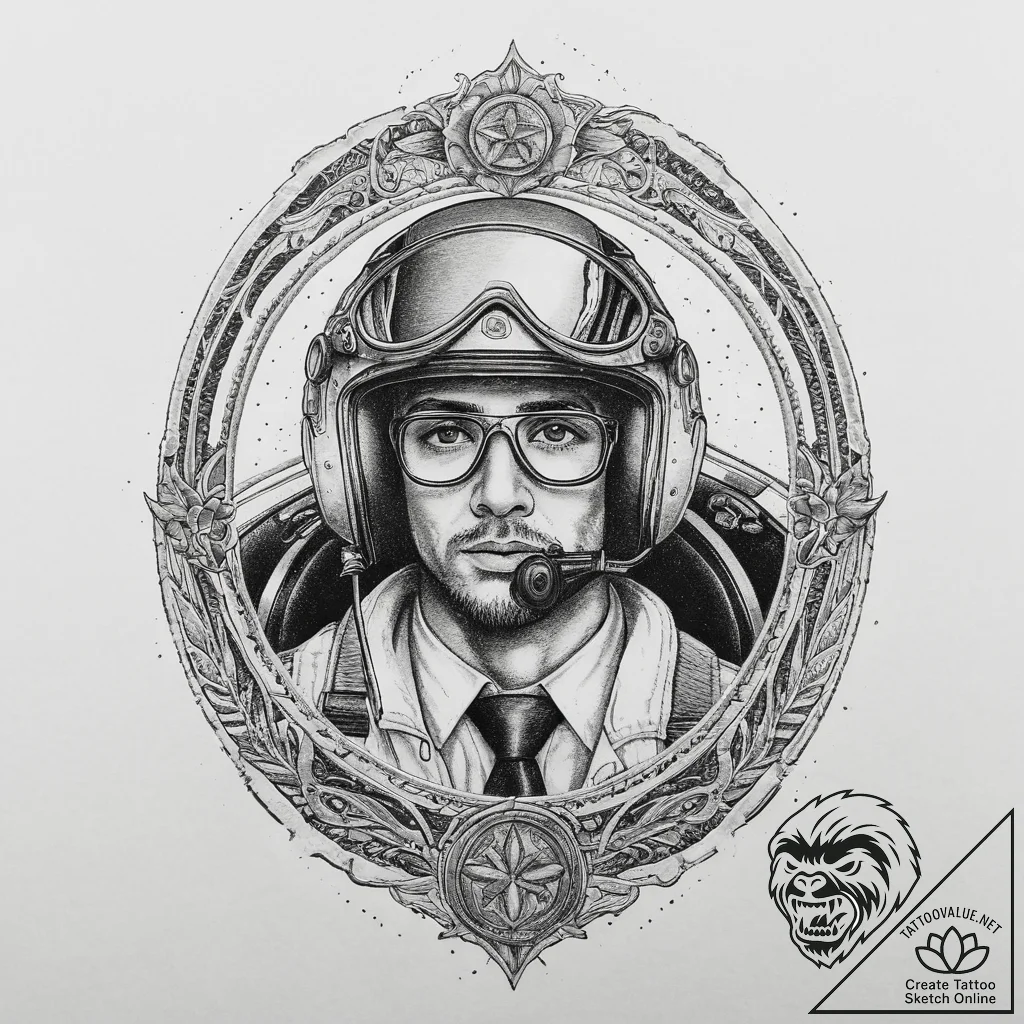 Tattoo sketch pilot a person in a cockpit, ta... - tattoo sketch (№1757073664_0, 05.09.2025 12:01) — tattoovalue.net