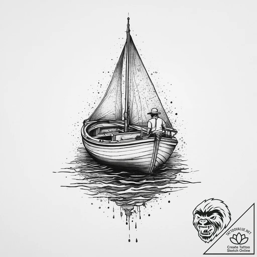 Tattoo sketch boating a person on a boat, art... - tattoo sketch (№1757074463_0, 05.09.2025 12:14) — tattoovalue.net