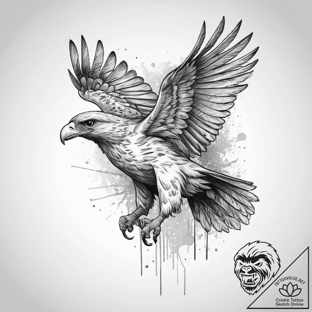 Tattoo sketch hawk, tattoo line art, sepia to... - tattoo sketch (№1757074662_0, 05.09.2025 12:17) — tattoovalue.net