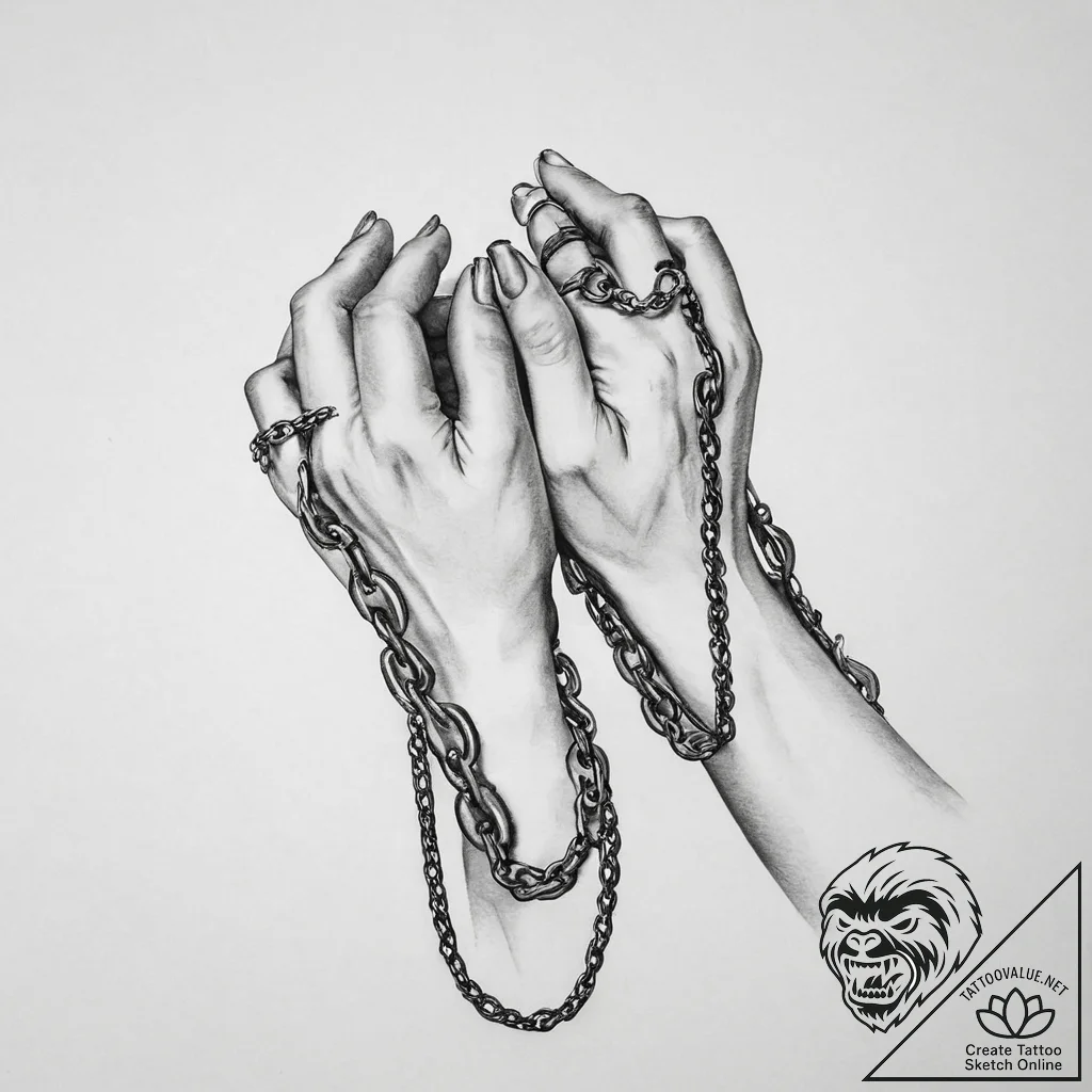 Tattoo sketch hands with a chain - tattoo sketch (№1757075059_0, 05.09.2025 12:24) — tattoovalue.net