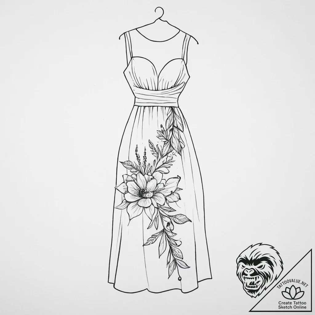 Tattoo sketch bridesmaid dress with a flower - tattoo sketch (№1757075859_0, 05.09.2025 12:37) — tattoovalue.net