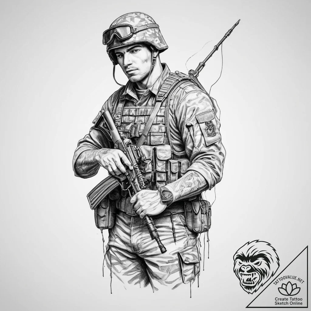 Tattoo sketch soldier with a thread - tattoo sketch (№1757077247_0, 05.09.2025 13:00) — tattoovalue.net