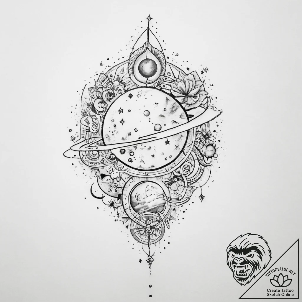 Tattoo sketch cosmic land - tattoo sketch (№1757077642_0, 05.09.2025 13:07) — tattoovalue.net