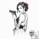 Tattoo sketch girl with a gun, concept art fo… – tattoo sketch (№1757078826_0, 05.09.2025 13:27) — tattoovalue.net