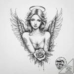 Tattoo sketch angel with a rose – tattoo sketch (№1757079260_0, 05.09.2025 13:34) — tattoovalue.net