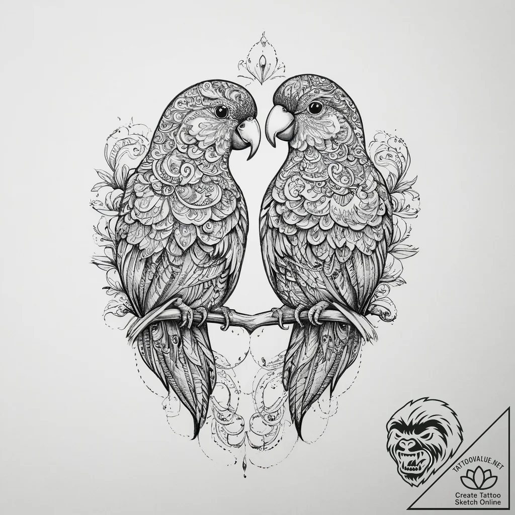 Tattoo sketch lovebird, tattoo line art, on a... - tattoo sketch (№1757079870_0, 05.09.2025 13:44) — tattoovalue.net