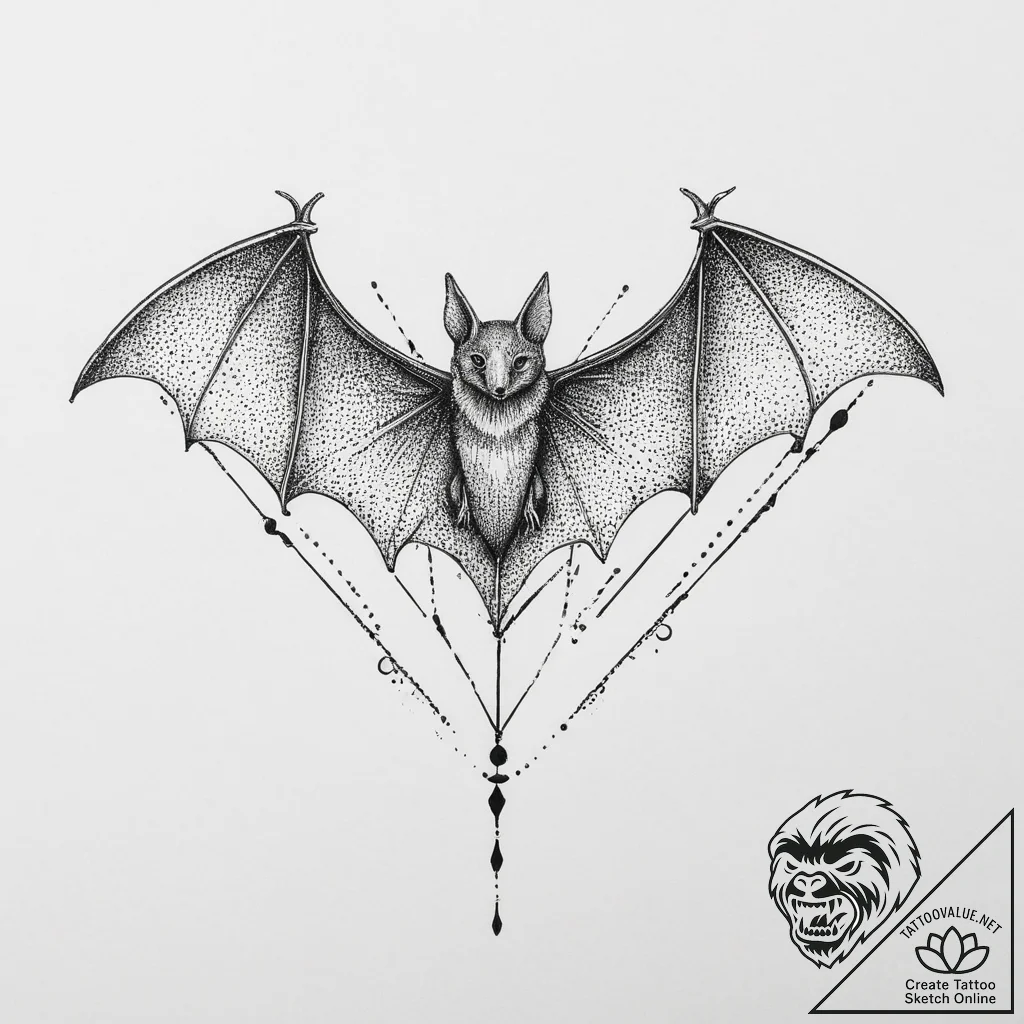 Tattoo sketch bat, tattoo line art, dotwork t... - tattoo sketch (№1757082468_0, 05.09.2025 14:27) — tattoovalue.net