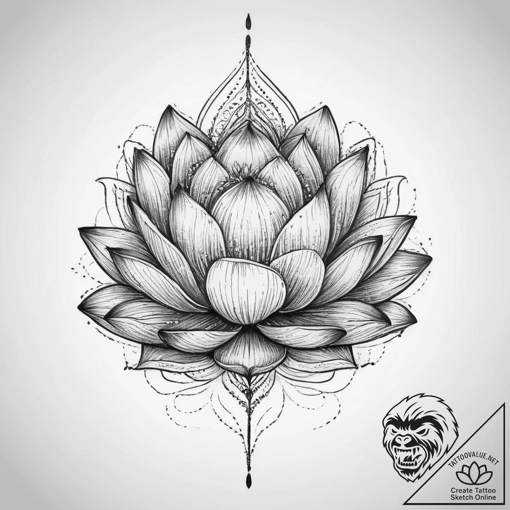 Tattoo sketch lotus flower with a fish, tatto... - tattoo sketch (№1757084290_0, 05.09.2025 14:58) — tattoovalue.net