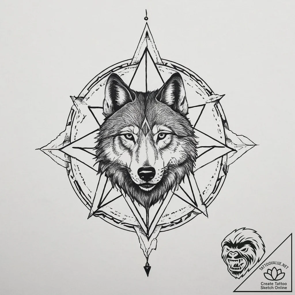 Tattoo sketch pentagram with a wolf, tattoo s... - tattoo sketch (№1757085100_0, 05.09.2025 15:11) — tattoovalue.net