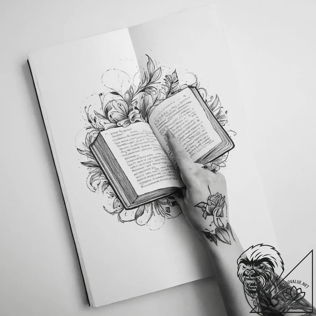 Tattoo sketch hands with a book - tattoo sketch (№1757085908_0, 05.09.2025 15:25) — tattoovalue.net