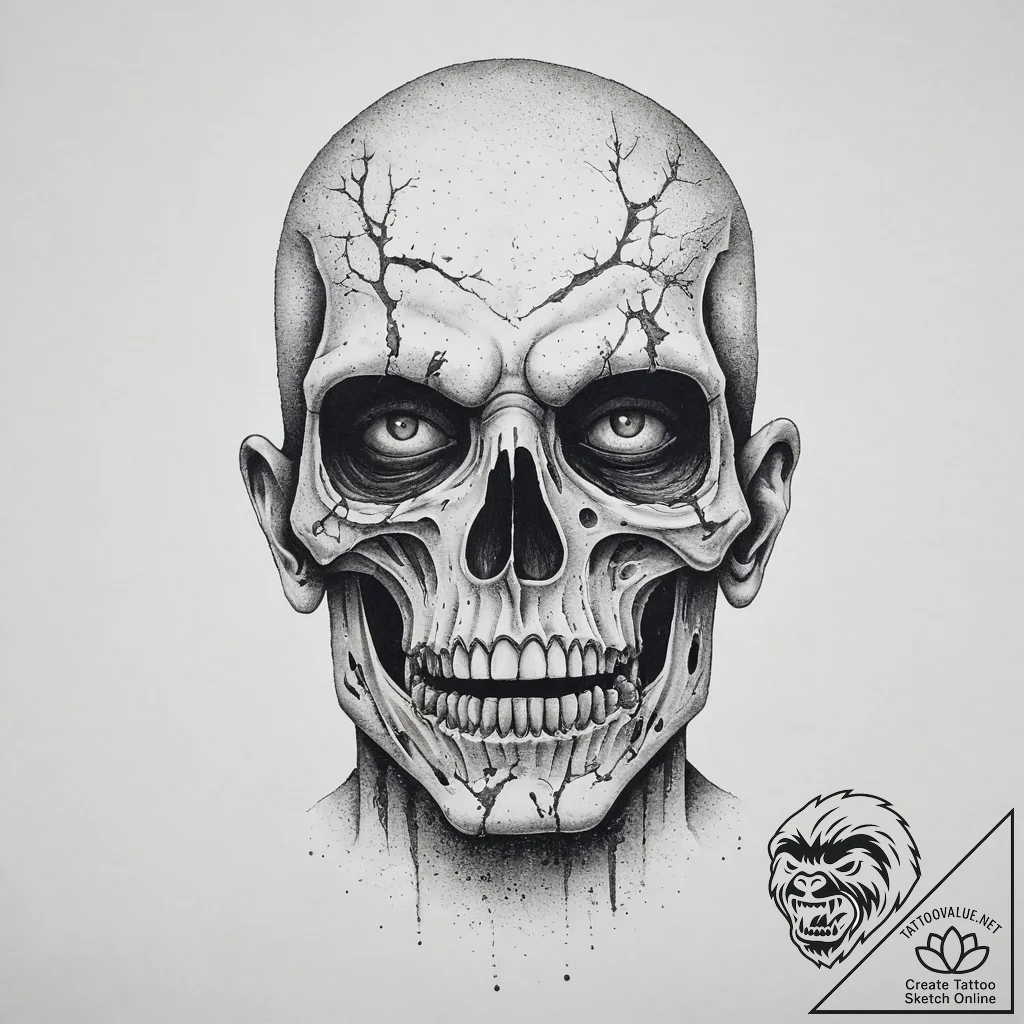Tattoo sketch zombie, tattoo line art, dotwor... - tattoo sketch (№1757086116_0, 05.09.2025 15:28) — tattoovalue.net