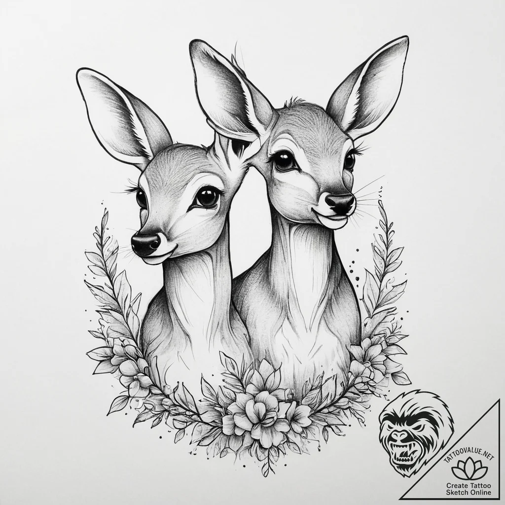 Tattoo sketch bambi and thumper, artistic tat... - tattoo sketch (№1757086518_0, 05.09.2025 15:35) — tattoovalue.net