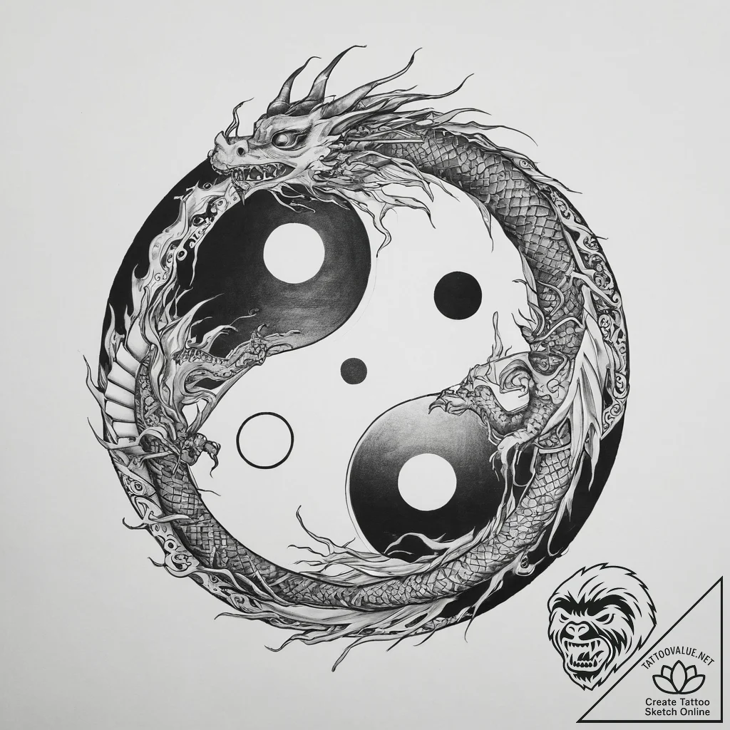 Tattoo sketch yin yang with dragon - tattoo sketch (№1757086932_0, 05.09.2025 15:42) — tattoovalue.net