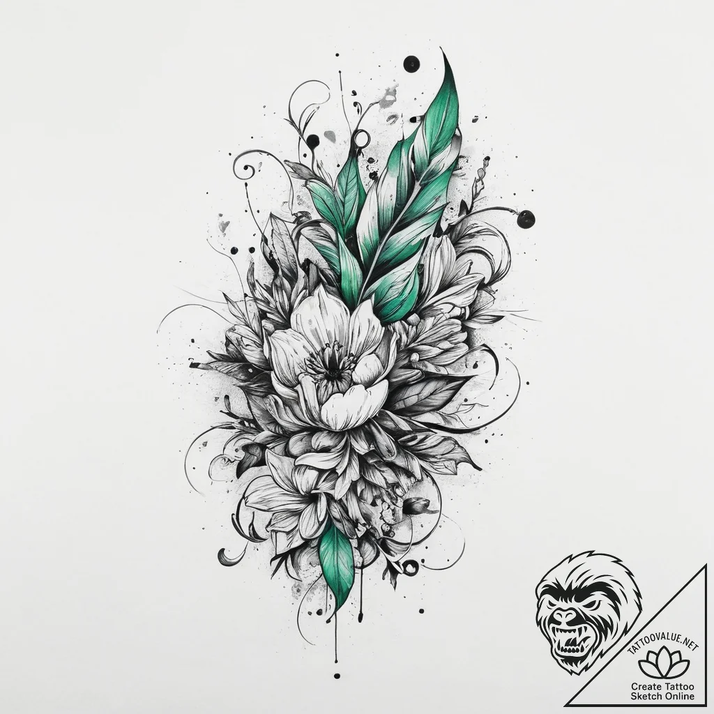 Tattoo sketch green, tattoo line art, black a... - tattoo sketch (№1757087138_0, 05.09.2025 15:45) — tattoovalue.net