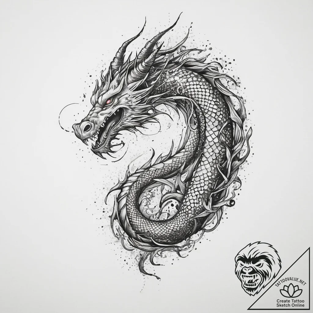 Tattoo sketch узор в виде дракона и воды, tat... - tattoo sketch (№1757087541_0, 05.09.2025 15:52) — tattoovalue.net