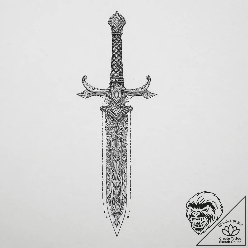 Tattoo sketch sword, tattoo line art, on a cl... - tattoo sketch (№1757088142_0, 05.09.2025 16:02) — tattoovalue.net