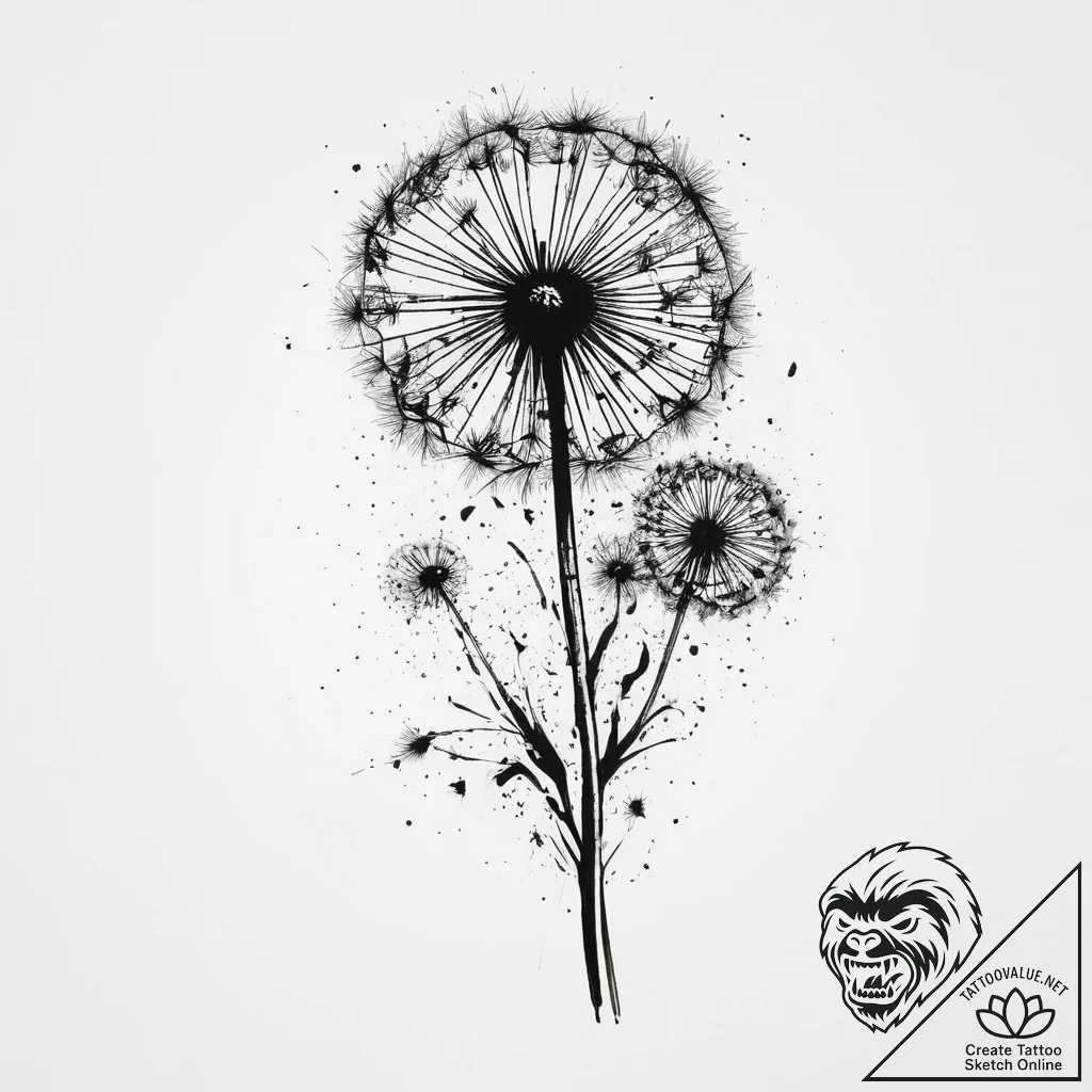 Tattoo sketch dandelion with seeds blowing aw... - tattoo sketch (№1757089356_0, 05.09.2025 16:22) — tattoovalue.net