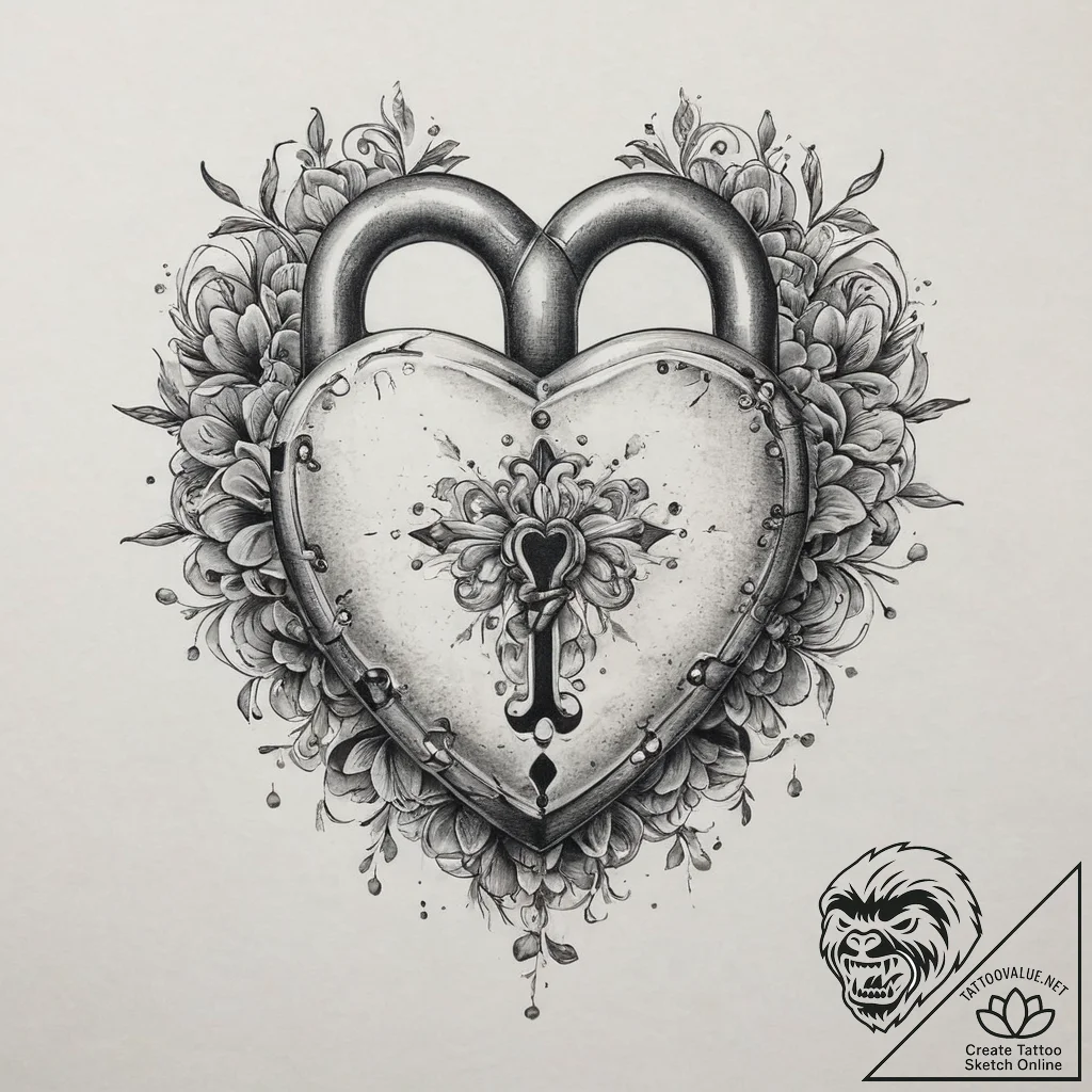 Tattoo sketch heart lock, ink illustration fo... - tattoo sketch (№1757089559_0, 05.09.2025 16:25) — tattoovalue.net