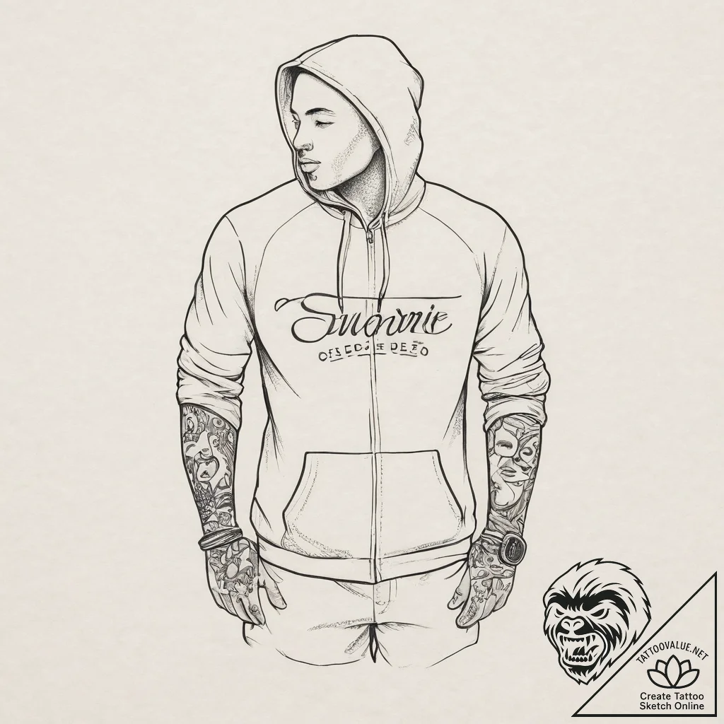 Tattoo sketch sweatsuit with a quote, tattoo... - tattoo sketch (№1757089954_0, 05.09.2025 16:32) — tattoovalue.net