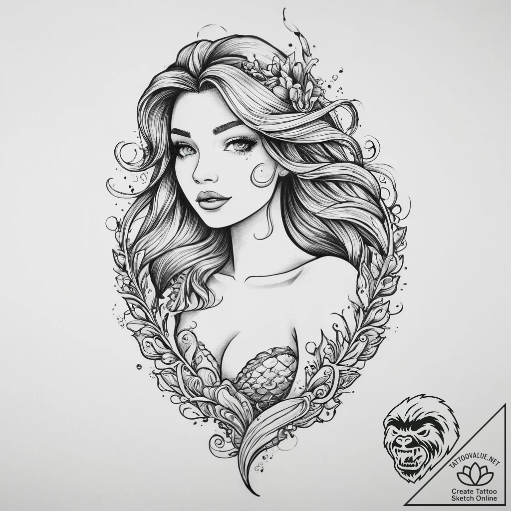 Tattoo sketch узор в виде русалки, tattoo fla... - tattoo sketch (№1757090354_0, 05.09.2025 16:39) — tattoovalue.net