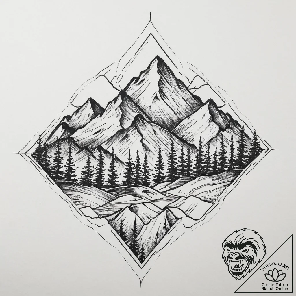 Tattoo sketch a mountain range, tattoo flash... - tattoo sketch (№1757092557_0, 05.09.2025 17:15) — tattoovalue.net