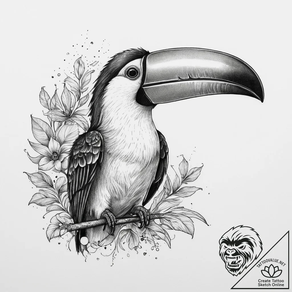Tattoo sketch toucan, ink illustration for ta... - tattoo sketch (№1757094567_0, 05.09.2025 17:49) — tattoovalue.net