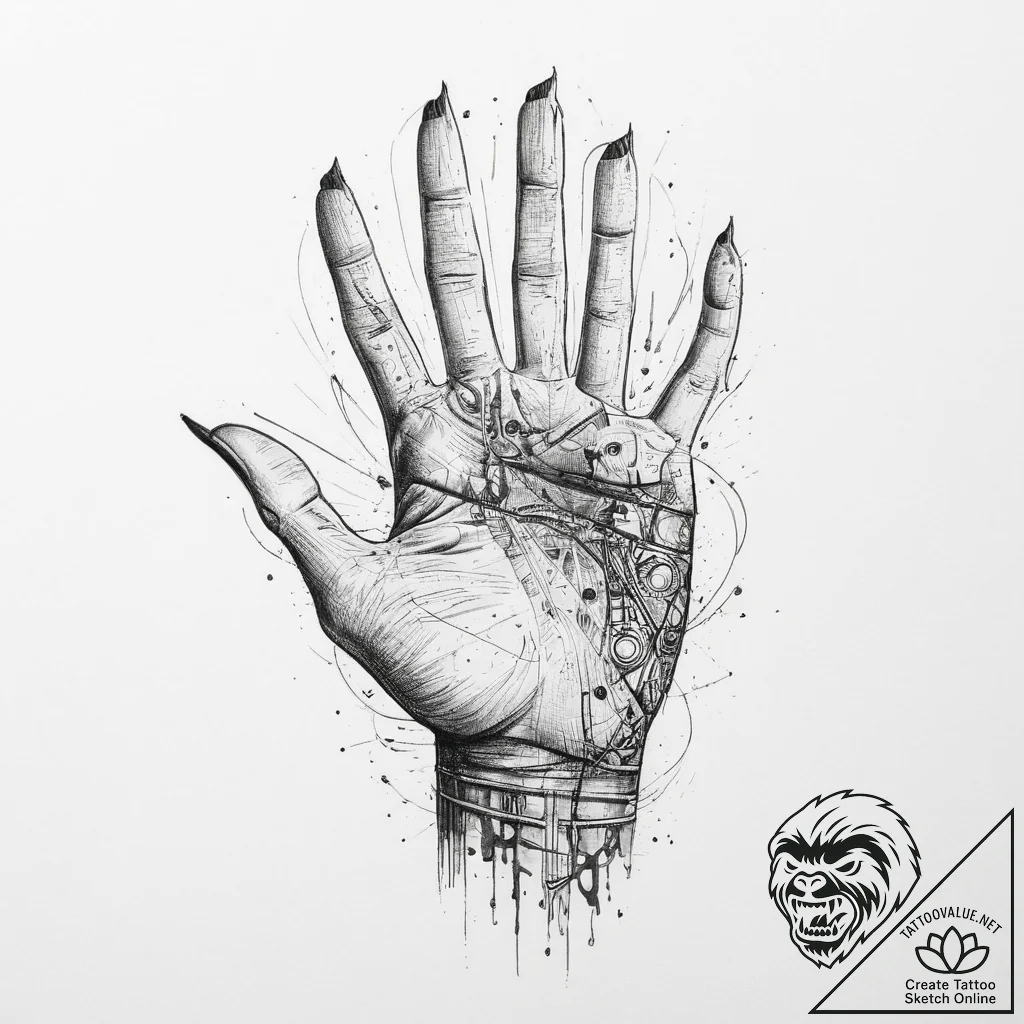 Tattoo sketch painting with an artist's hand,... - tattoo sketch (№1757095973_0, 05.09.2025 18:12) — tattoovalue.net