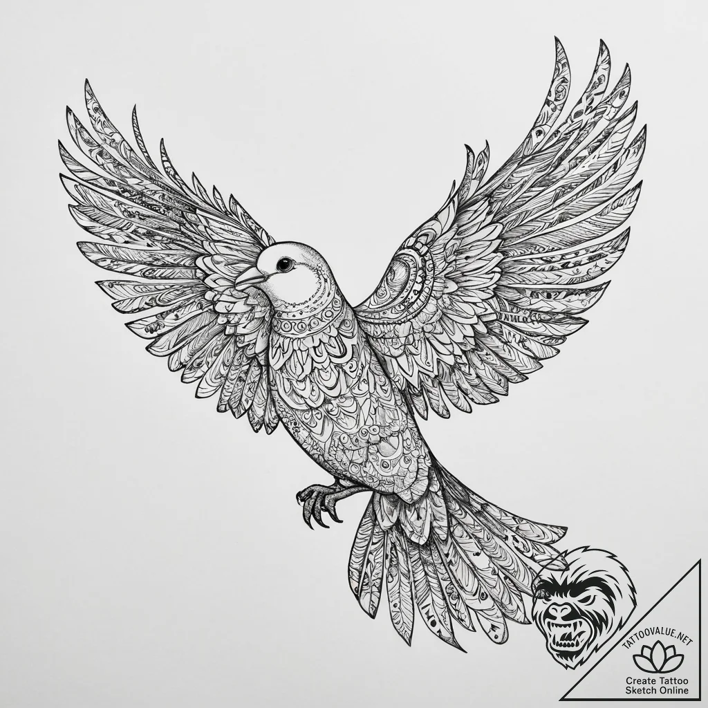 Tattoo sketch white-winged dove, tattoo drawi... - tattoo sketch (№1757097590_0, 05.09.2025 18:39) — tattoovalue.net