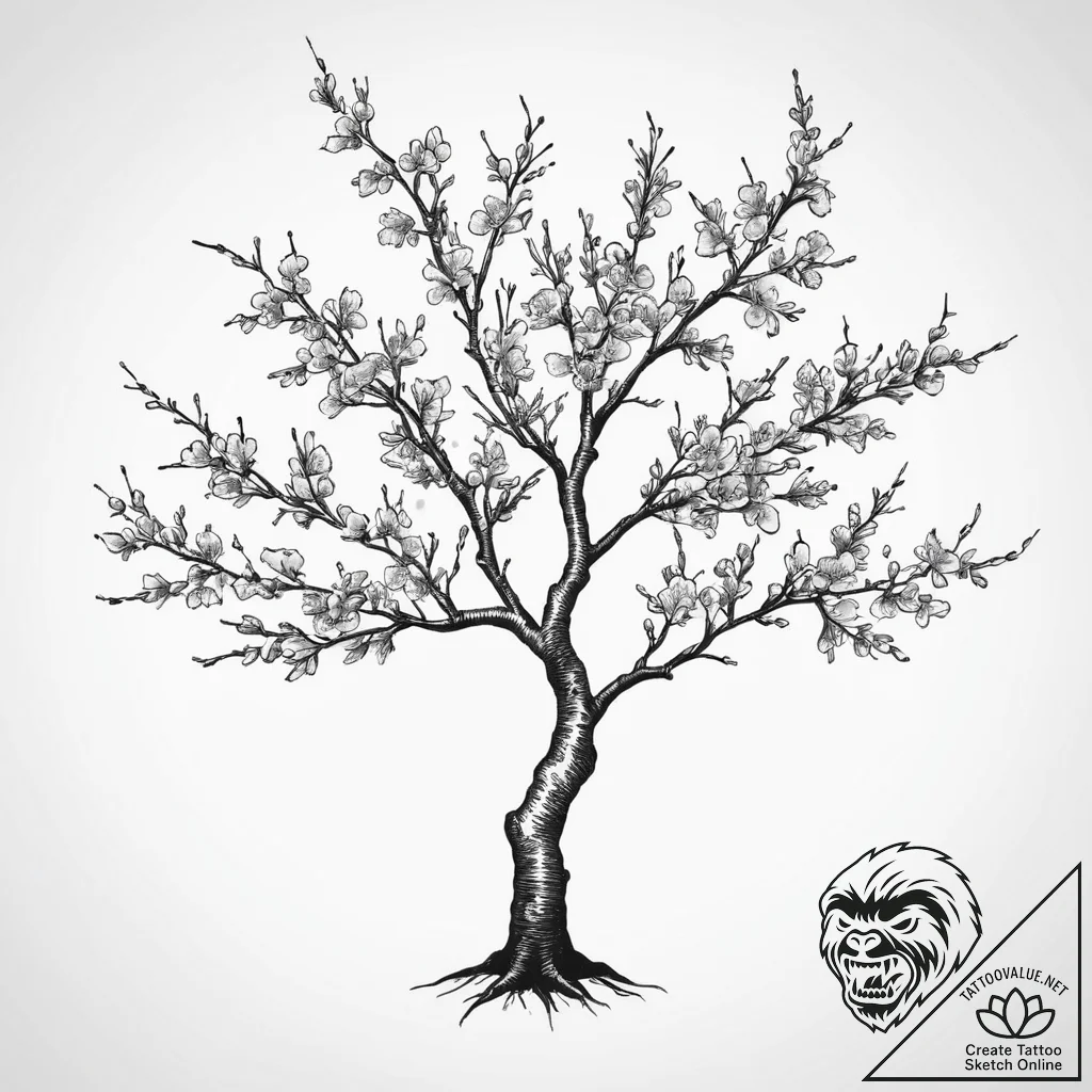 Tattoo sketch cherry blossom tree silhouette,... - tattoo sketch (№1757099601_0, 05.09.2025 19:13) — tattoovalue.net