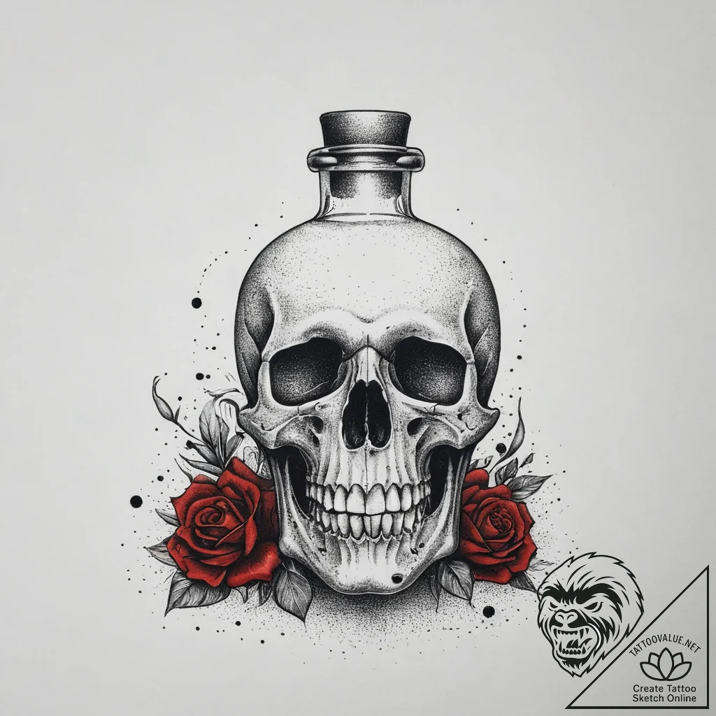 Tattoo sketch magic potion bottle with a skul... - tattoo sketch (№1757101826_0, 05.09.2025 19:50) — tattoovalue.net