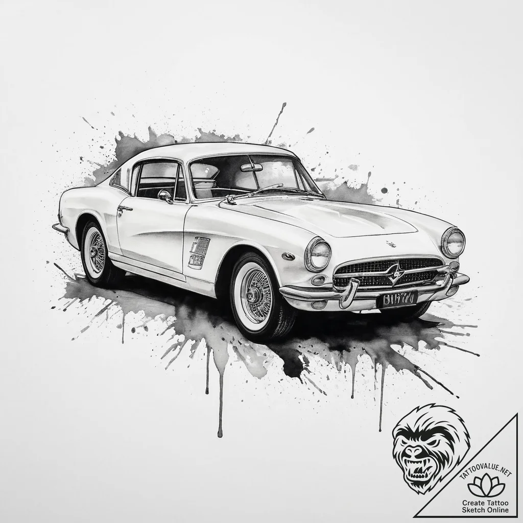 Tattoo sketch vintage car, tattoo drawing out... - tattoo sketch (№1757102621_0, 05.09.2025 20:03) — tattoovalue.net