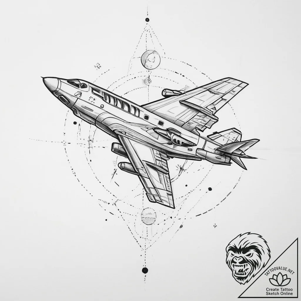 Tattoo sketch cosmic plane - tattoo sketch (№1757104038_0, 05.09.2025 20:27) — tattoovalue.net