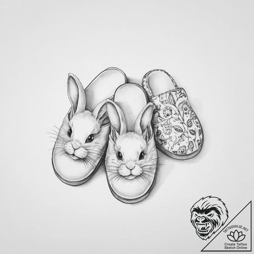 Tattoo sketch slippers with a bunny - tattoo sketch (№1757104633_0, 05.09.2025 20:37) — tattoovalue.net