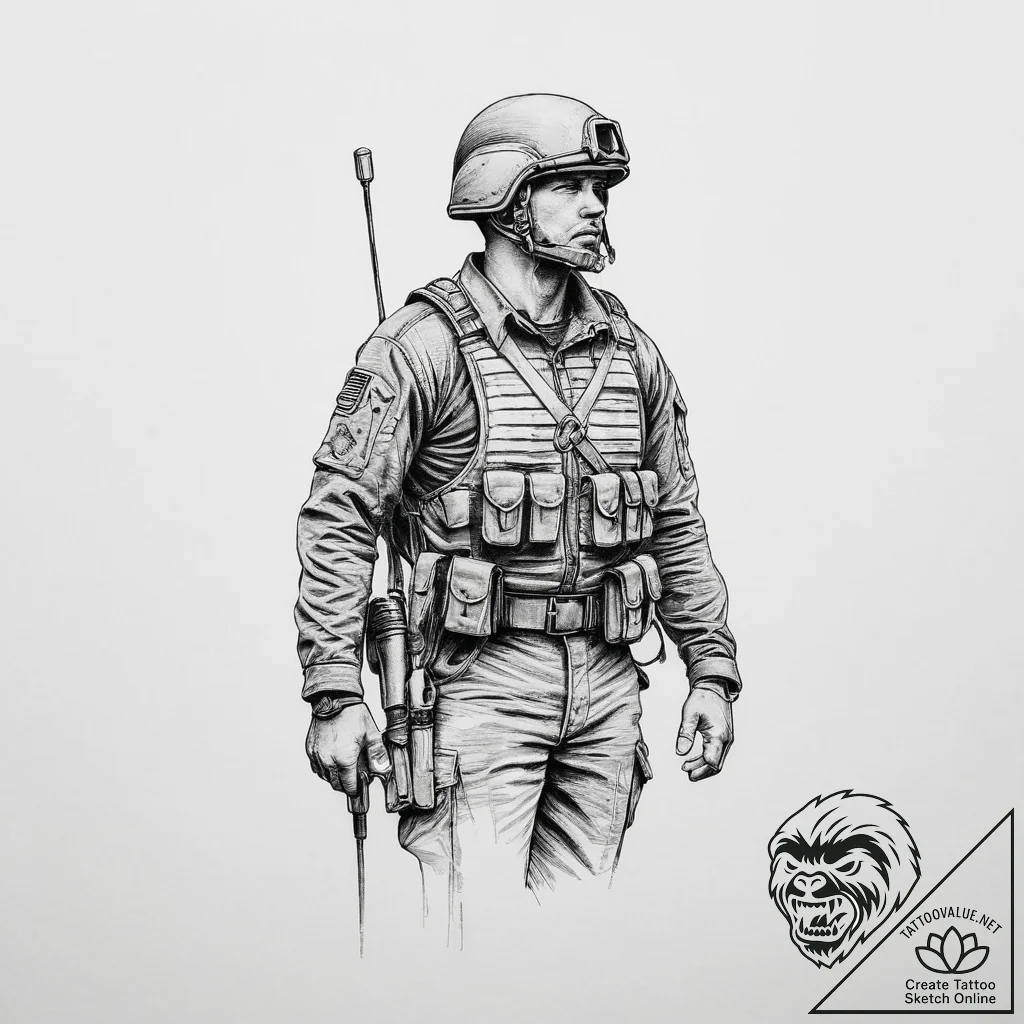 Tattoo sketch soldier with a thread, concept... - tattoo sketch (№1757108026_0, 05.09.2025 21:33) — tattoovalue.net