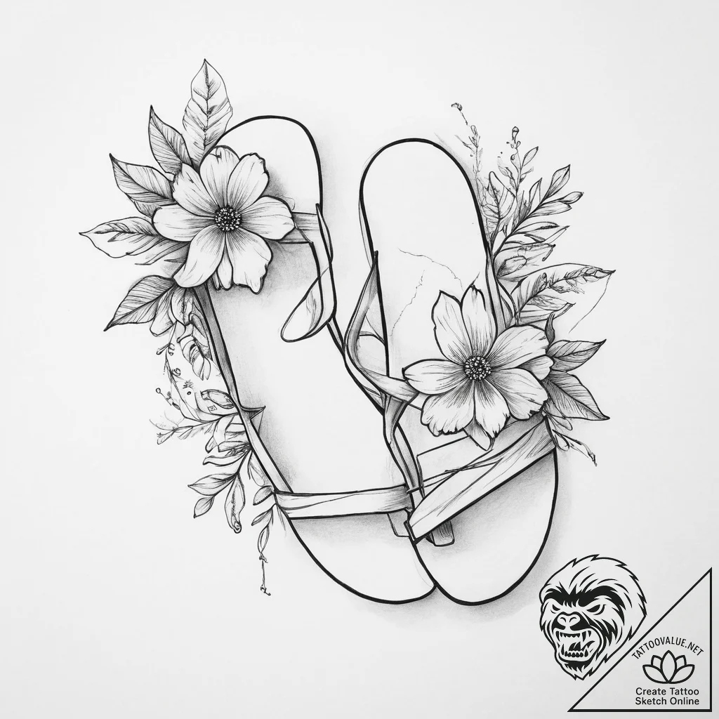 Tattoo sketch sandals with a flower - tattoo sketch (№1757109634_0, 05.09.2025 22:00) — tattoovalue.net