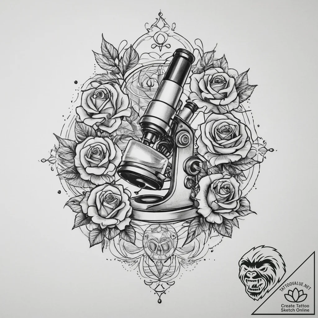 Tattoo sketch scientist microscope and cells,... - tattoo sketch (№1757109831_0, 05.09.2025 22:03) — tattoovalue.net
