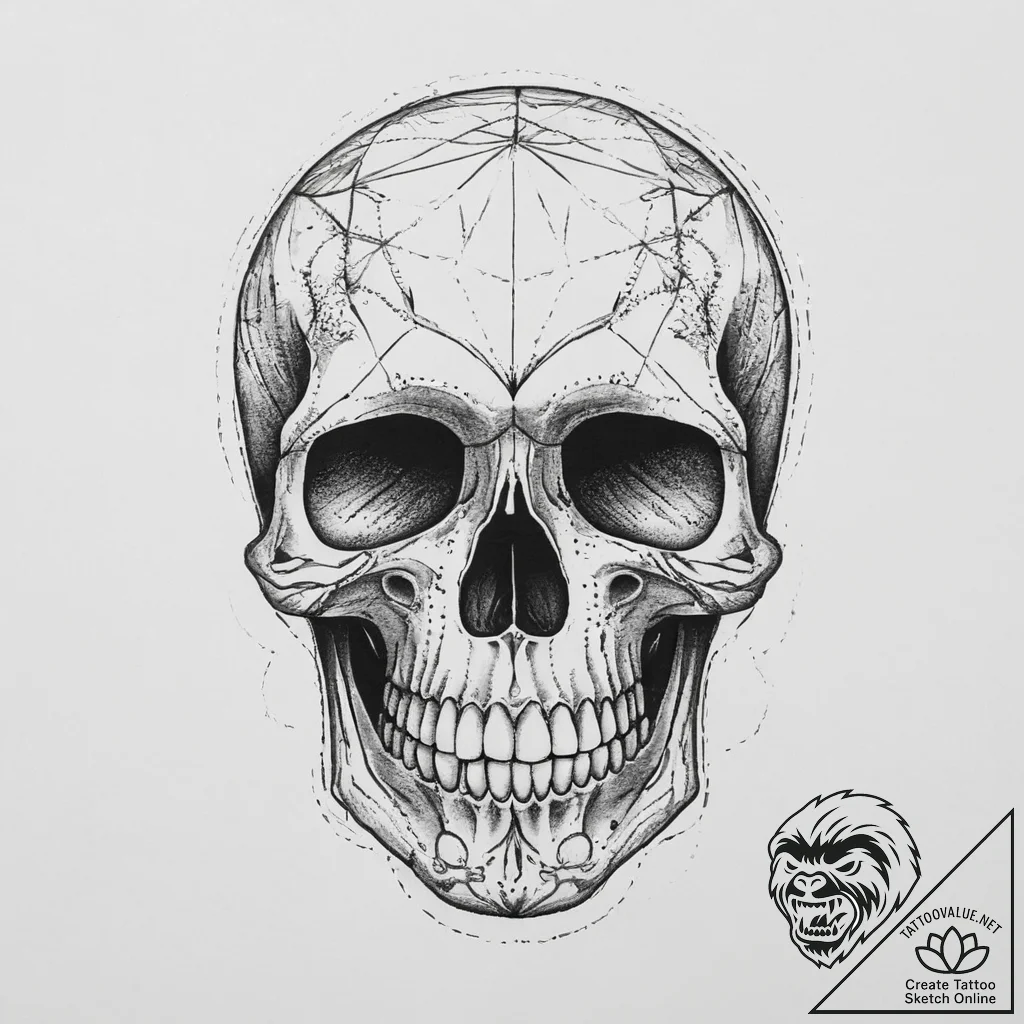 Tattoo sketch skull, tattoo line art, vibrant... - tattoo sketch (№1757110235_0, 05.09.2025 22:10) — tattoovalue.net