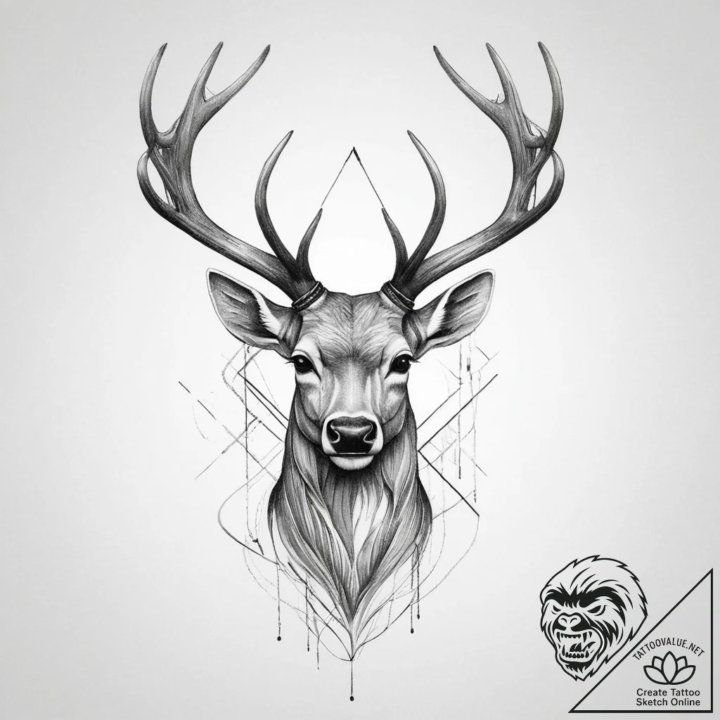 Tattoo sketch абстрактный олень, artistic tat... - tattoo sketch (№1757110435_0, 05.09.2025 22:13) — tattoovalue.net